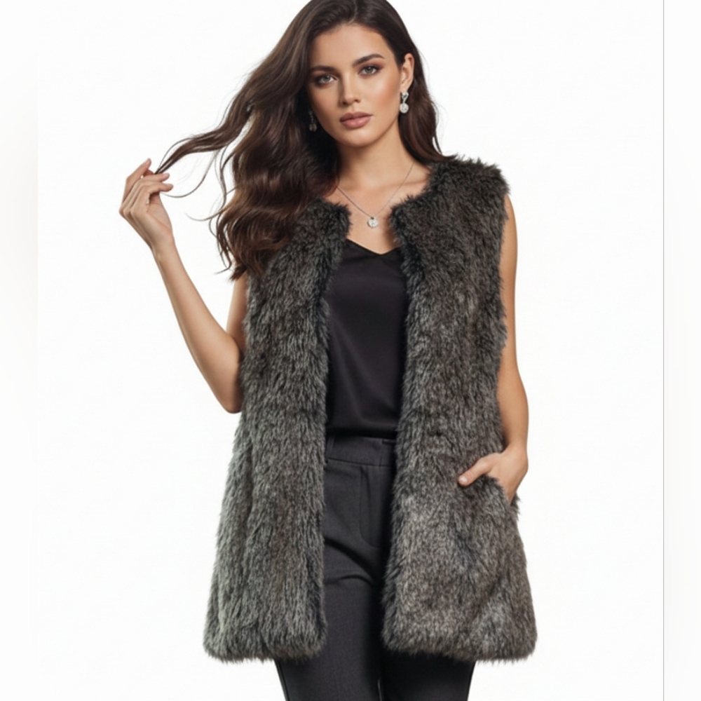 Banana Republic Gray Faux Fur Vest
